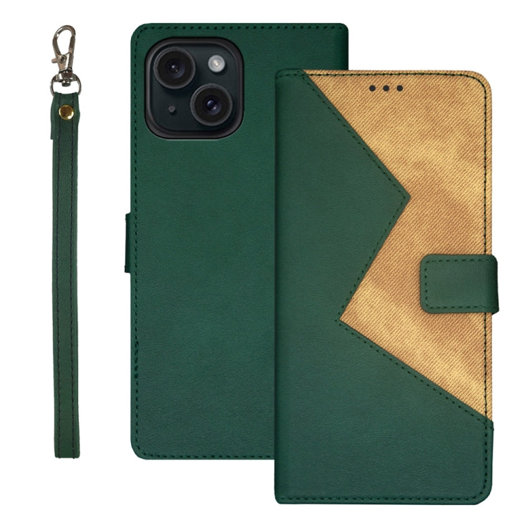 For iPhone 15 Pro Max idewei Two-color Splicing Leather Phone Case(Green) - iPhone 15 Pro Max Cases by idewei | Online Shopping UK | buy2fix