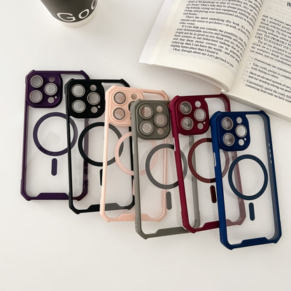 For iPhone 15 Plus Colorful Two-Color Lens Film MagSafe Magnetic Horn Acrylic+TPU Case(Purple) - iPhone 15 Plus Cases by buy2fix | Online Shopping UK | buy2fix