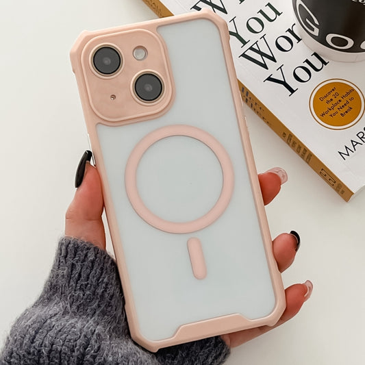 For iPhone 13 Colorful Two-Color Lens Film MagSafe Magnetic Horn Acrylic+TPU Case(Pink) - iPhone 13 Cases by buy2fix | Online Shopping UK | buy2fix