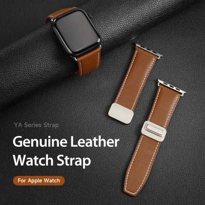 For Apple Watch SE 2023 44mm DUX DUCIS YA Series Magnetic Buckle Genuine Leather Watch Band(Brown) - Watch Bands by DUX DUCIS | Online Shopping UK | buy2fix