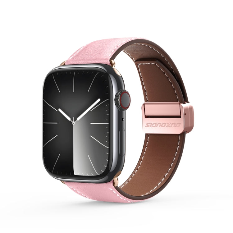 For Apple Watch SE 2023 44mm DUX DUCIS YA Series Magnetic Buckle Genuine Leather Watch Band(Pink) - Watch Bands by DUX DUCIS | Online Shopping UK | buy2fix