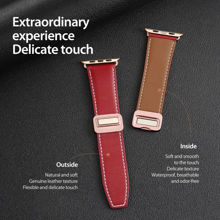 For Apple Watch Series 8 41mm DUX DUCIS YA Series Magnetic Buckle Genuine Leather Watch Band(Red) - Watch Bands by DUX DUCIS | Online Shopping UK | buy2fix