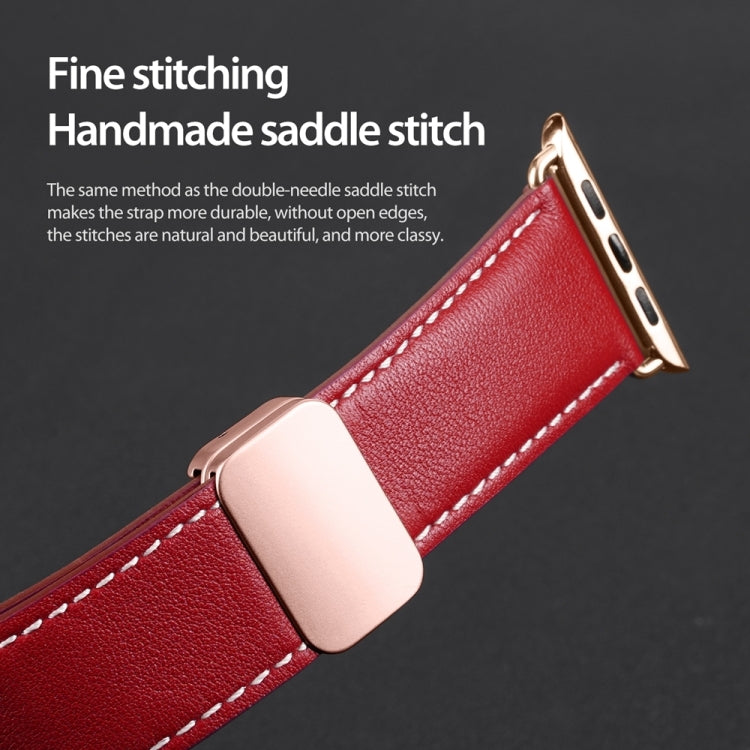 For Apple Watch Series 8 41mm DUX DUCIS YA Series Magnetic Buckle Genuine Leather Watch Band(Red) - Watch Bands by DUX DUCIS | Online Shopping UK | buy2fix