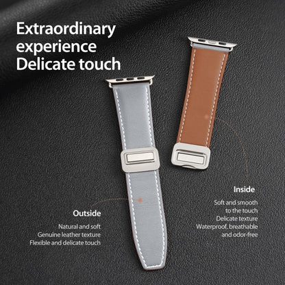 For Apple Watch SE 44mm DUX DUCIS YA Series Magnetic Buckle Genuine Leather Watch Band(Grey) - Watch Bands by DUX DUCIS | Online Shopping UK | buy2fix