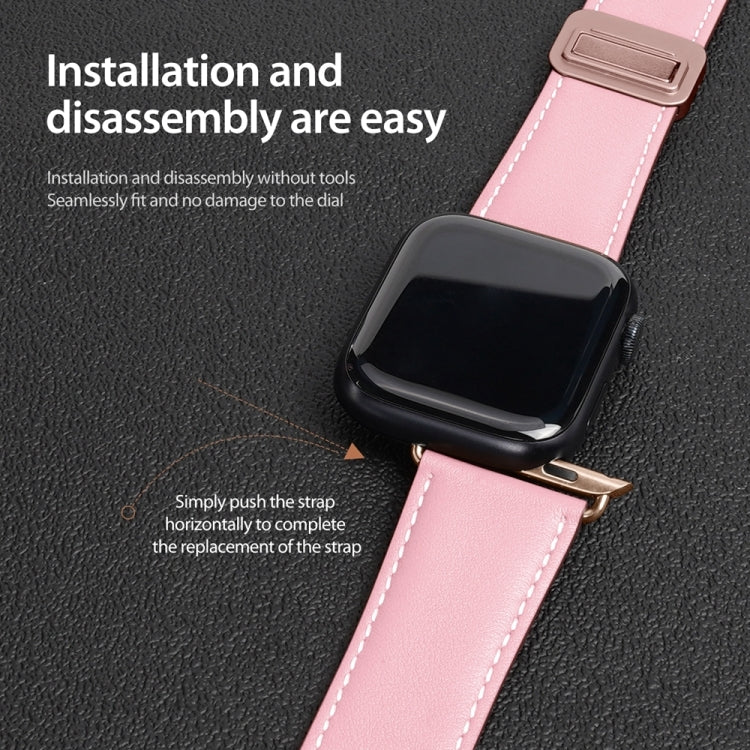 For Apple Watch Series 4 40mm DUX DUCIS YA Series Magnetic Buckle Genuine Leather Watch Band(Pink) - Watch Bands by DUX DUCIS | Online Shopping UK | buy2fix