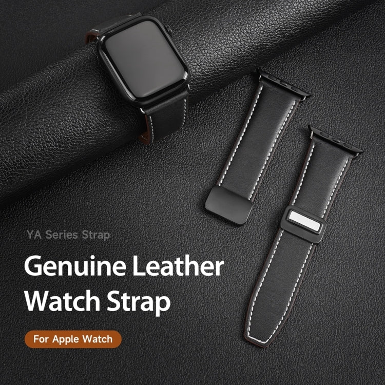 For Apple Watch Series 3 38mm DUX DUCIS YA Series Magnetic Buckle Genuine Leather Watch Band(Black) - Watch Bands by DUX DUCIS | Online Shopping UK | buy2fix