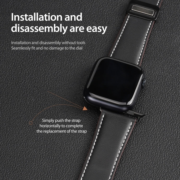 For Apple Watch Series 3 38mm DUX DUCIS YA Series Magnetic Buckle Genuine Leather Watch Band(Black) - Watch Bands by DUX DUCIS | Online Shopping UK | buy2fix