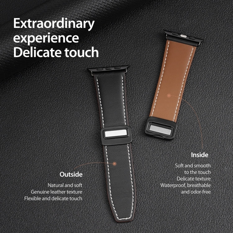 For Apple Watch Series 2 38mm DUX DUCIS YA Series Magnetic Buckle Genuine Leather Watch Band(Black) - Watch Bands by DUX DUCIS | Online Shopping UK | buy2fix