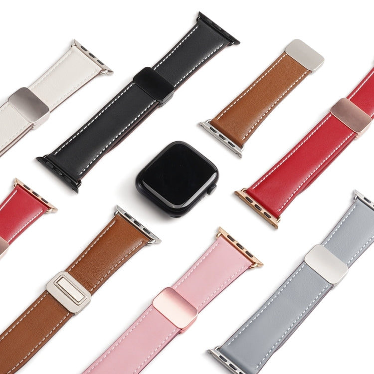 For Apple Watch SE 2023 40mm DUX DUCIS YA Series Magnetic Buckle Genuine Leather Watch Band(Pink) - Watch Bands by DUX DUCIS | Online Shopping UK | buy2fix