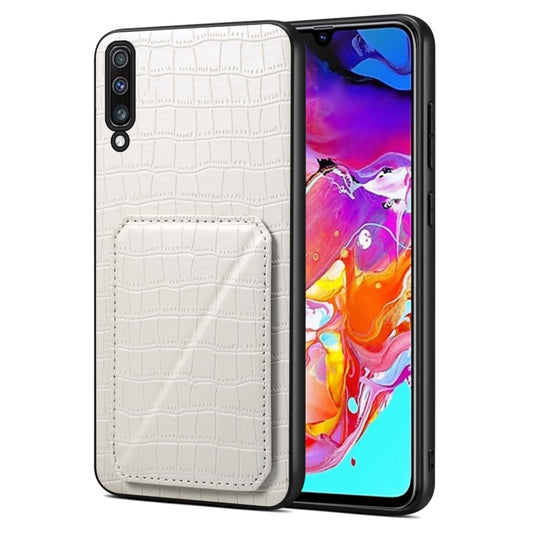 For Samsung Galaxy A70 Denior Imitation Crocodile Leather Back Phone Case with Holder(White) - Galaxy Phone Cases by Denior | Online Shopping UK | buy2fix