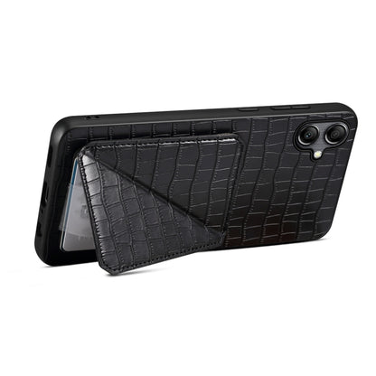 For Samsung Galaxy S24 5G Denior Imitation Crocodile Leather Back Phone Case with Holder(Black) - Galaxy S24 5G Cases by Denior | Online Shopping UK | buy2fix