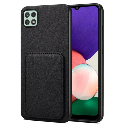 For Samsung Galaxy A22 5G Denior Imitation Calf Leather Back Phone Case with Holder(Black) - Galaxy Phone Cases by Denior | Online Shopping UK | buy2fix
