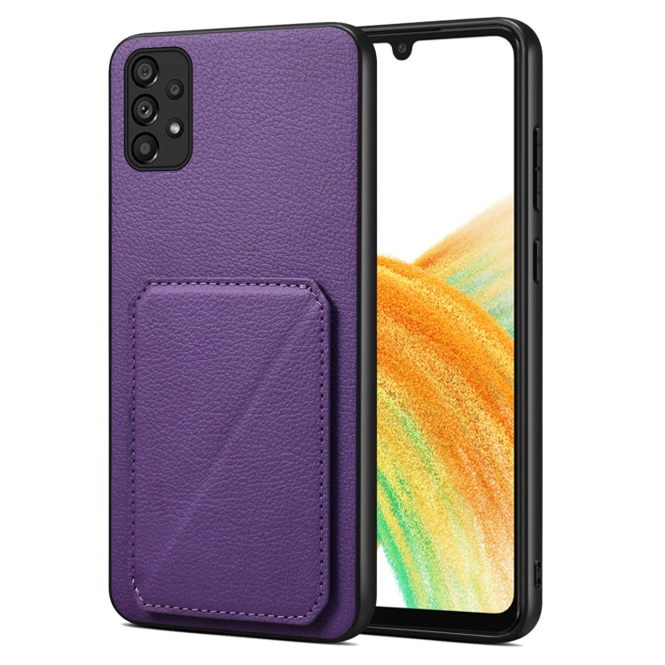 For Samsung Galaxy A33 Denior Imitation Calf Leather Back Phone Case with Holder(Purple) - Galaxy Phone Cases by Denior | Online Shopping UK | buy2fix