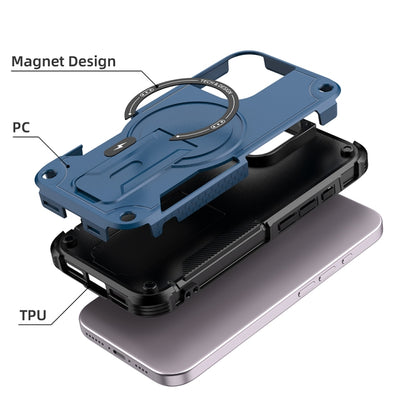 For iPhone 16 Armor Magsafe Holder PC Hybrid TPU Phone Case(Dark Blue) - iPhone 16 Cases by buy2fix | Online Shopping UK | buy2fix