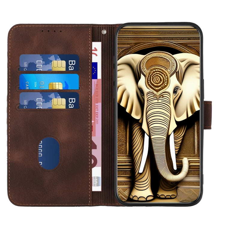 For Xiaomi Redmi K70 YX0060 Elephant Head Embossed Phone Leather Case with Lanyard(Coffee) - K70 Cases by buy2fix | Online Shopping UK | buy2fix