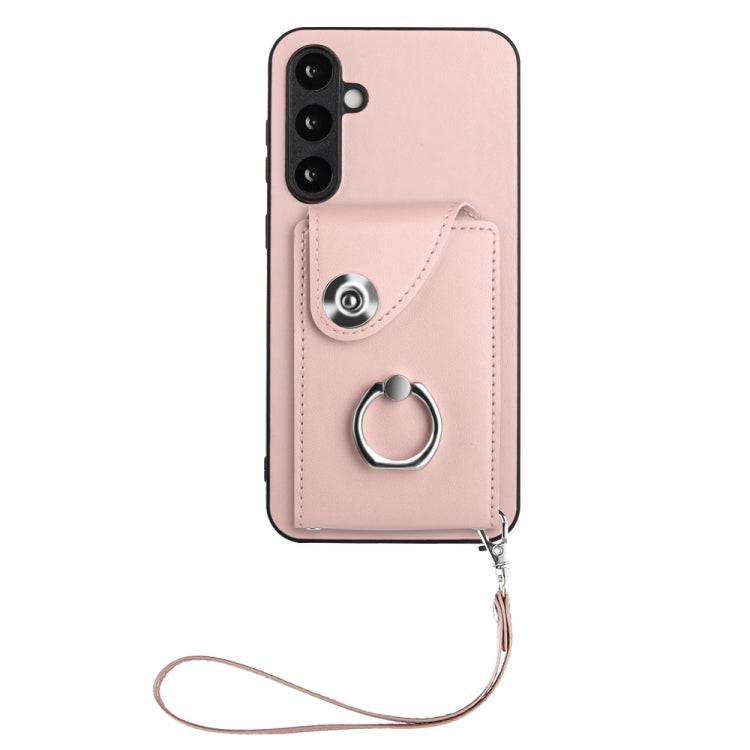 For Samsung Galaxy S23 FE 5G Organ Card Bag Ring Holder PU Phone Case with Lanyard(Pink) - Galaxy S23 FE 5G Cases by buy2fix | Online Shopping UK | buy2fix