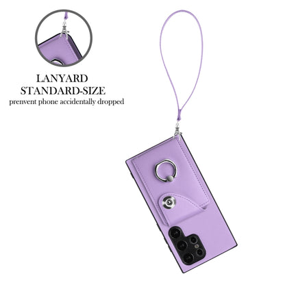 For Samsung Galaxy S24 Ultra 5G Organ Card Bag Ring Holder PU Phone Case with Lanyard(Purple) - Galaxy S24 Ultra 5G Cases by buy2fix | Online Shopping UK | buy2fix
