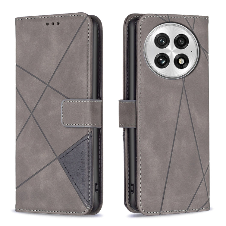 For OnePlus 13 BF05 Magnetic Buckle Rhombus Texture Leather Phone Case(Grey) - OnePlus Cases by buy2fix | Online Shopping UK | buy2fix