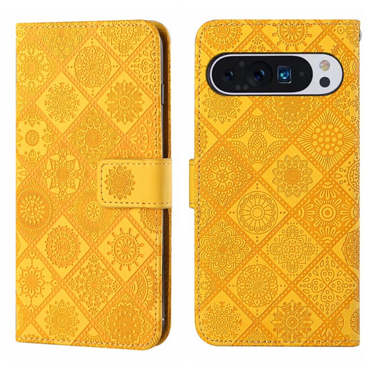 For Google Pixel 9 Pro XL Ethnic Style Embossed Pattern Leather Phone Case(Yellow) - Google Cases by buy2fix | Online Shopping UK | buy2fix