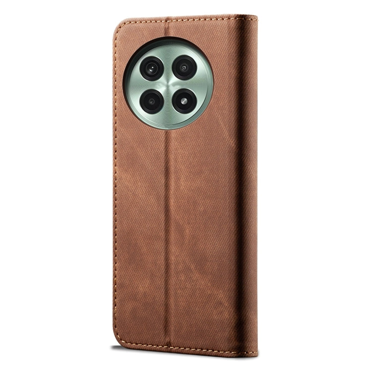 For OnePlus 13 Denim Texture Casual Style Horizontal Flip Leather Case(Brown) - OnePlus Cases by buy2fix | Online Shopping UK | buy2fix