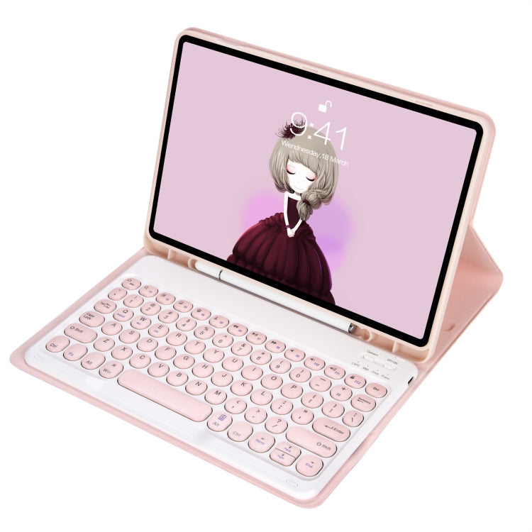 For Samsung Galaxy Tab S9 FE Candy Color TPU Round Keycap Bluetooth Keyboard Leather Case with Pen Slot(Pink) - Samsung Keyboard by buy2fix | Online Shopping UK | buy2fix