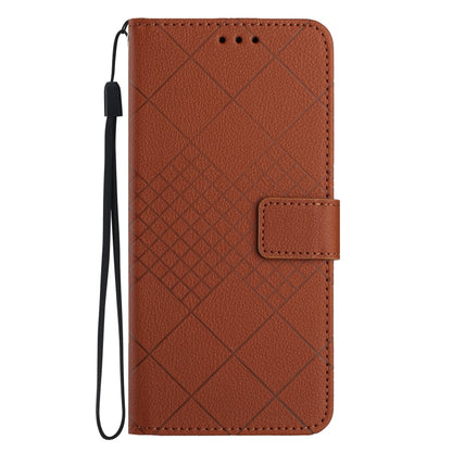 For OnePlus 12 5G Global Rhombic Grid Texture Leather Phone Case(Brown) - OnePlus Cases by buy2fix | Online Shopping UK | buy2fix