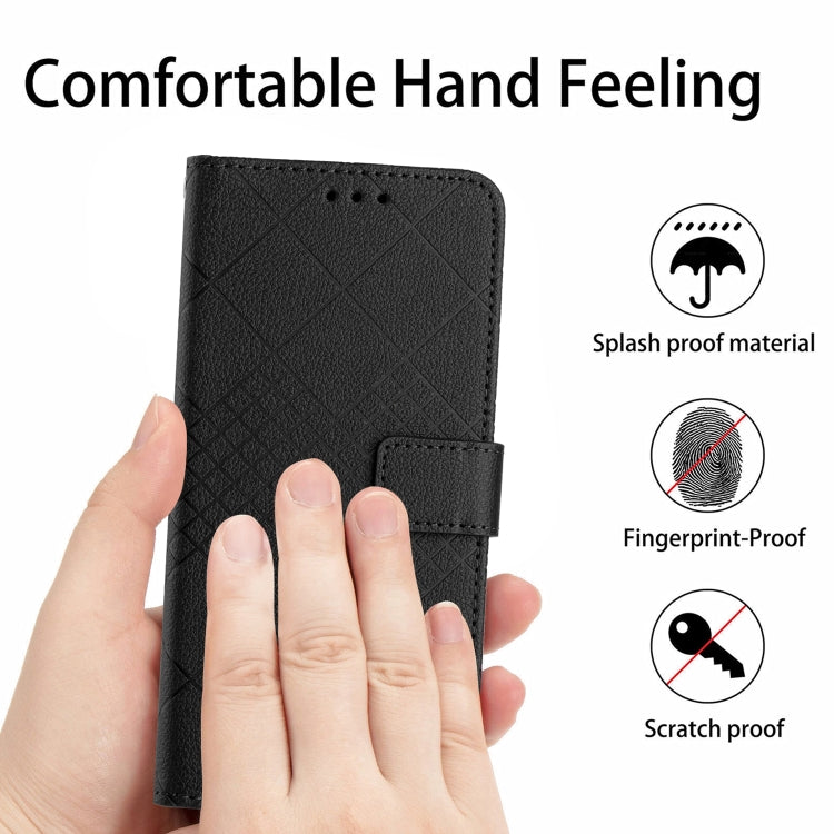 For OnePlus 12 5G Global Rhombic Grid Texture Leather Phone Case(Black) - OnePlus Cases by buy2fix | Online Shopping UK | buy2fix