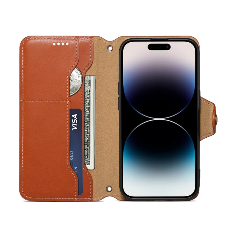 For iPhone 15 Pro Max Denior Cowhide Texture Wallet Style Leather Phone Case(Brown) - iPhone 15 Pro Max Cases by Denior | Online Shopping UK | buy2fix