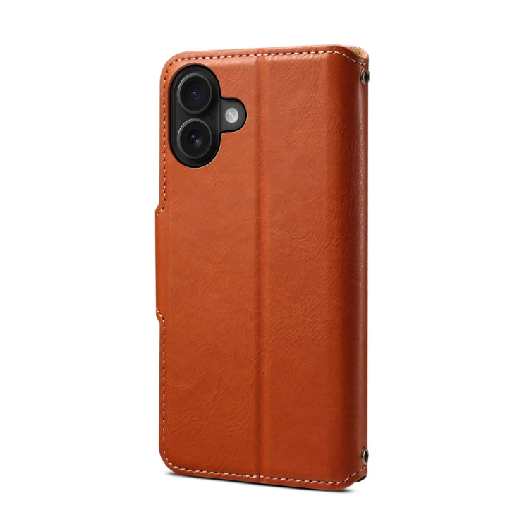 For iPhone 16 Plus Denior Cowhide Texture Wallet Style Leather Phone Case(Brown) - iPhone 16 Plus Cases by Denior | Online Shopping UK | buy2fix