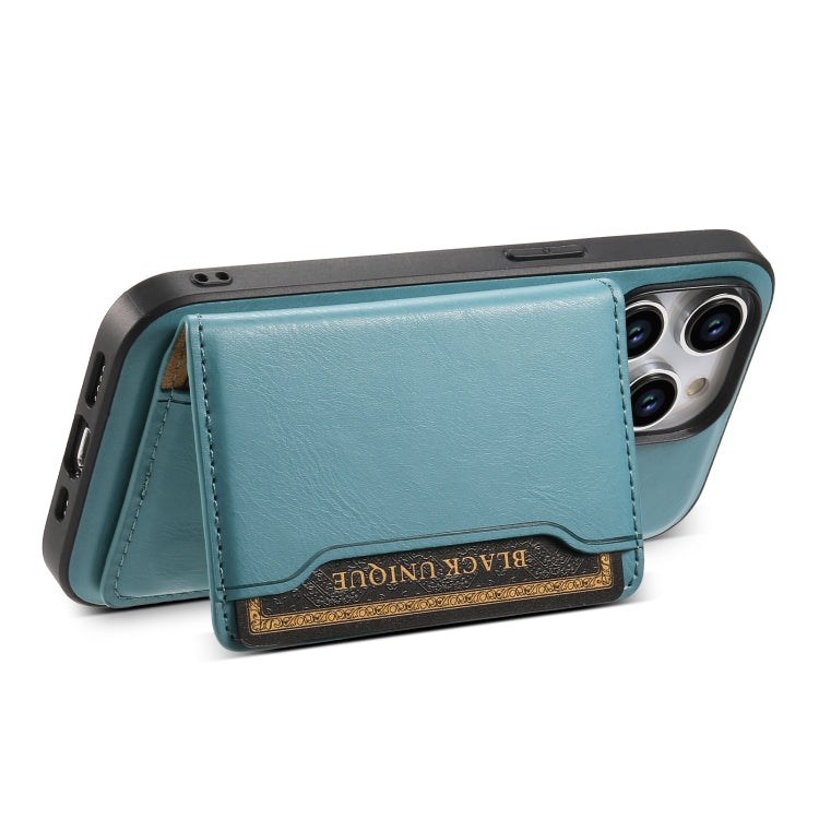 For iPhone 14 Pro Denior Cowhide Texture Leather MagSafe Detachable Wallet Phone Case(Blue) - iPhone 14 Pro Cases by Denior | Online Shopping UK | buy2fix