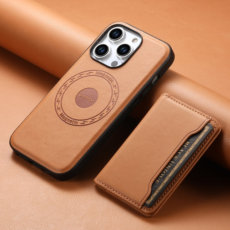 For iPhone 13 Denior Cowhide Texture Leather MagSafe Detachable Wallet Phone Case(Khaki) - iPhone 13 Cases by Denior | Online Shopping UK | buy2fix