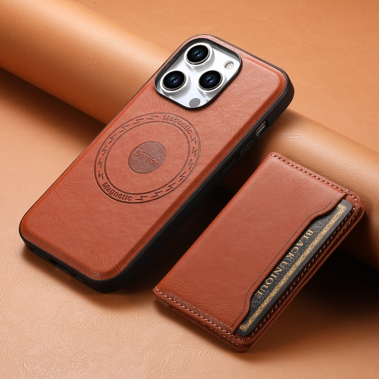 For iPhone 12 Pro Denior Cowhide Texture Leather MagSafe Detachable Wallet Phone Case(Brown) - iPhone 12 / 12 Pro Cases by Denior | Online Shopping UK | buy2fix