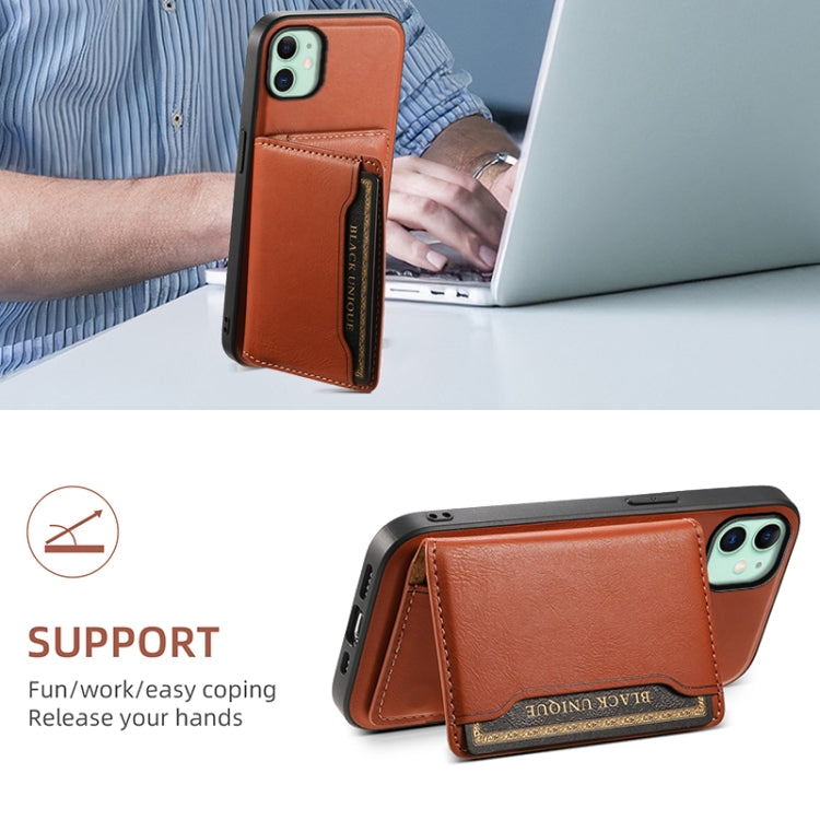 For iPhone 11 Denior Cowhide Texture Leather MagSafe Detachable Wallet Phone Case(Brown) - iPhone 11 Cases by Denior | Online Shopping UK | buy2fix