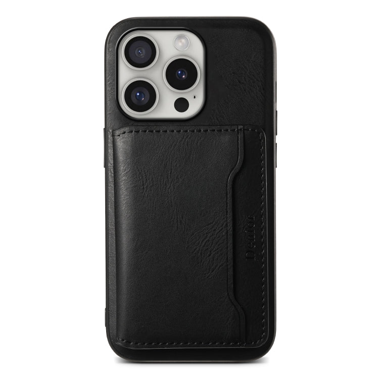 For iPhone 16 Pro Denior Cowhide Texture Leather MagSafe Detachable Wallet Phone Case(Black) - iPhone 16 Pro Cases by Denior | Online Shopping UK | buy2fix