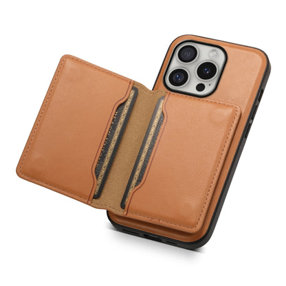 For iPhone 16 Pro Denior Cowhide Texture Leather MagSafe Detachable Wallet Phone Case(Khaki) - iPhone 16 Pro Cases by Denior | Online Shopping UK | buy2fix