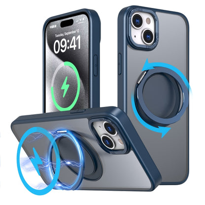 For iPhone 15 Plus 360-degree Rotating MagSafe Magnetic Holder Phone Case(Navy Blue) - iPhone 15 Plus Cases by buy2fix | Online Shopping UK | buy2fix