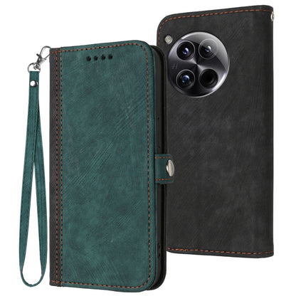 For OnePlus 12 Side Buckle Double Fold Hand Strap Leather Phone Case(Dark Green) - OnePlus Cases by buy2fix | Online Shopping UK | buy2fix