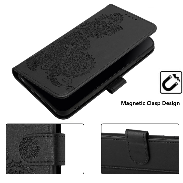 For Google Pixel 9 Datura Flower Embossed Flip Leather Phone Case(Black) - Google Cases by buy2fix | Online Shopping UK | buy2fix