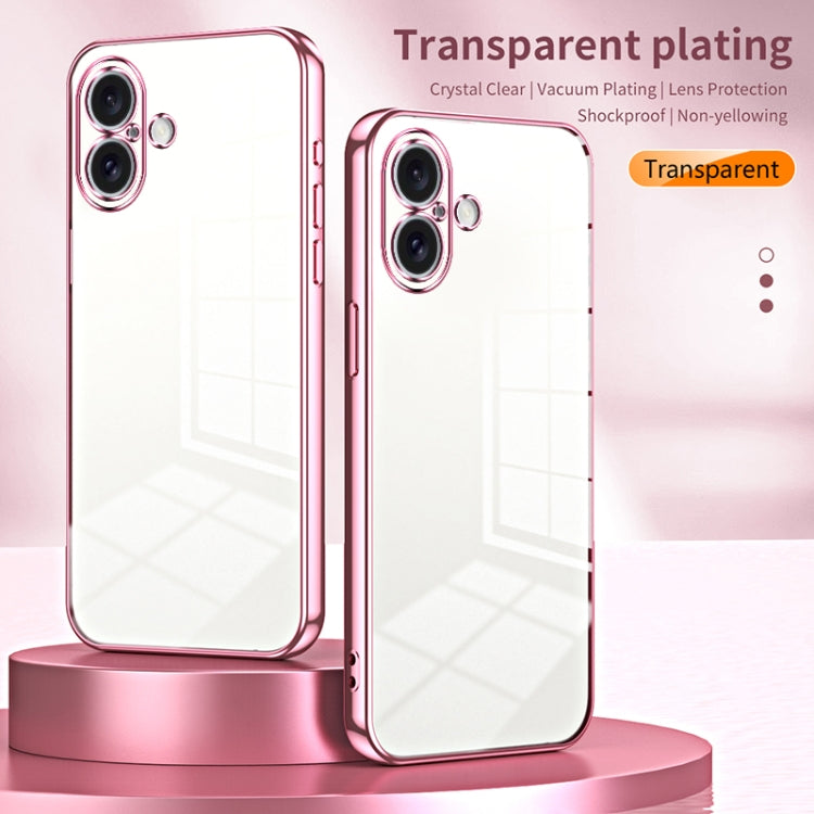 For iPhone 16 Transparent Plating Fine Hole Phone Case(Pink) - iPhone 16 Cases by buy2fix | Online Shopping UK | buy2fix