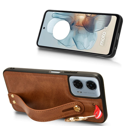 For Motorola Moto G 5G 2024 Wristband Leather Back Phone Case(Brown) - Motorola Cases by buy2fix | Online Shopping UK | buy2fix