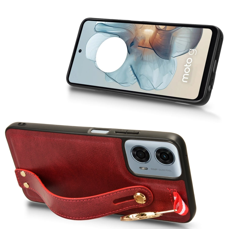 For Motorola Moto G Play 5G 2024 Wristband Leather Back Phone Case(Red) - Motorola Cases by buy2fix | Online Shopping UK | buy2fix