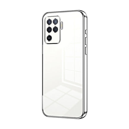 For OPPO A94 4G Transparent Plating Fine Hole Phone Case(Silver) - OPPO Cases by buy2fix | Online Shopping UK | buy2fix