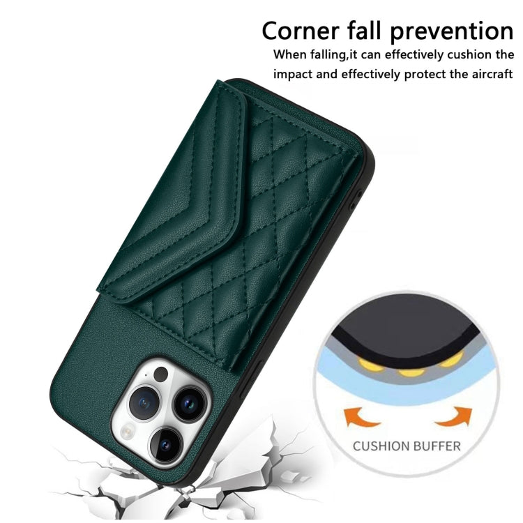 For iPhone 16 Pro Max Rhombic Texture Card Bag RFID Phone Case with Long Lanyard(Green) - iPhone 16 Pro Max Cases by buy2fix | Online Shopping UK | buy2fix