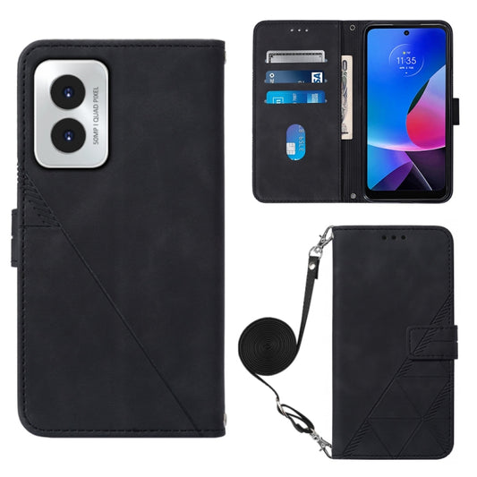 For Motorola Moto G Play 4G 2024 Crossbody 3D Embossed Flip Leather Phone Case(Black) - Motorola Cases by buy2fix | Online Shopping UK | buy2fix