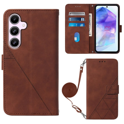 For Samsung Galaxy A55 Crossbody 3D Embossed Flip Leather Phone Case(Brown) - Galaxy Phone Cases by buy2fix | Online Shopping UK | buy2fix