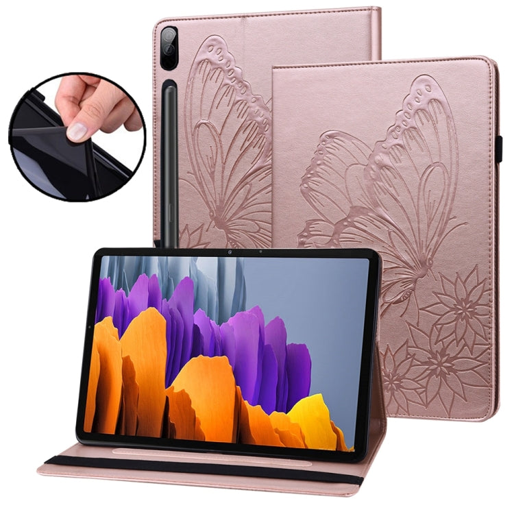 For Samsung Galaxy Tab S9 FE+ / S9+ / S8+ Big Butterfly Embossed Leather Tablet Case(Rose Gold) - Galaxy Tab S9+ Cases by buy2fix | Online Shopping UK | buy2fix