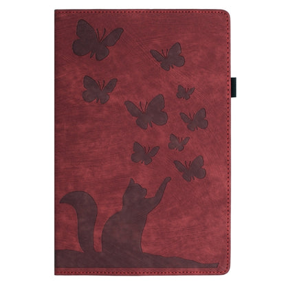 For Samsung Galaxy Tab S9 Ultra / S8 Ultra Butterfly Cat Embossing Leather Tablet Case(Red) - Galaxy Tab S9 Ultra Cases by buy2fix | Online Shopping UK | buy2fix