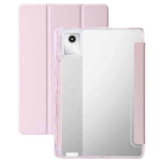 For Lenovo Tab M11 /Xiaoxin Pad 11 2024 Clear Acrylic 3-Fold Leather Tablet Case(Pink) - Lenovo by buy2fix | Online Shopping UK | buy2fix