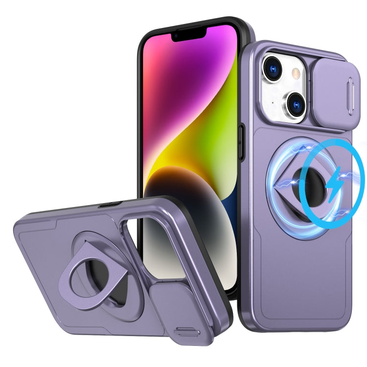 For iPhone 14 Camshield MagSafe Ring Holder Armor Phone Case(Purple) - iPhone 14 Cases by buy2fix | Online Shopping UK | buy2fix