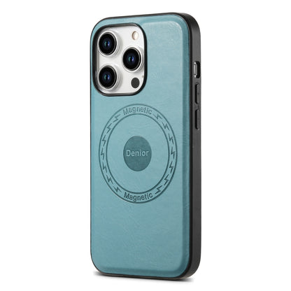 For iPhone 14 Plus Denior Cowhide Texture Leather MagSafe Phone Case(Blue) - iPhone 14 Plus Cases by Denior | Online Shopping UK | buy2fix
